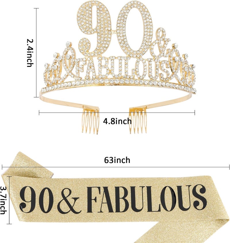 Hapdoo 90th Birthday Decorations for Women, 90th Birthday Sash and Tiara for Women, Happy 90 and Fabulous Birthday Decorations - Image 3
